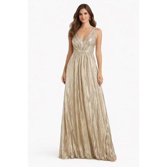 Weddington Way Dresses & Skirts - Adrianna Papell Weddington Way Gold Sequin Pleated Maxi Gown Formal Dress 2